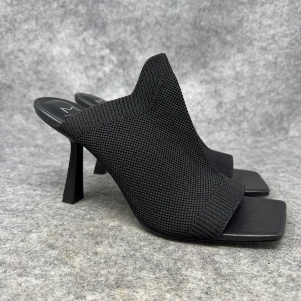 Marc Fisher Womens Dikana Knit Black Peep-Toe Square Heeled Sandals‎ Size 10M